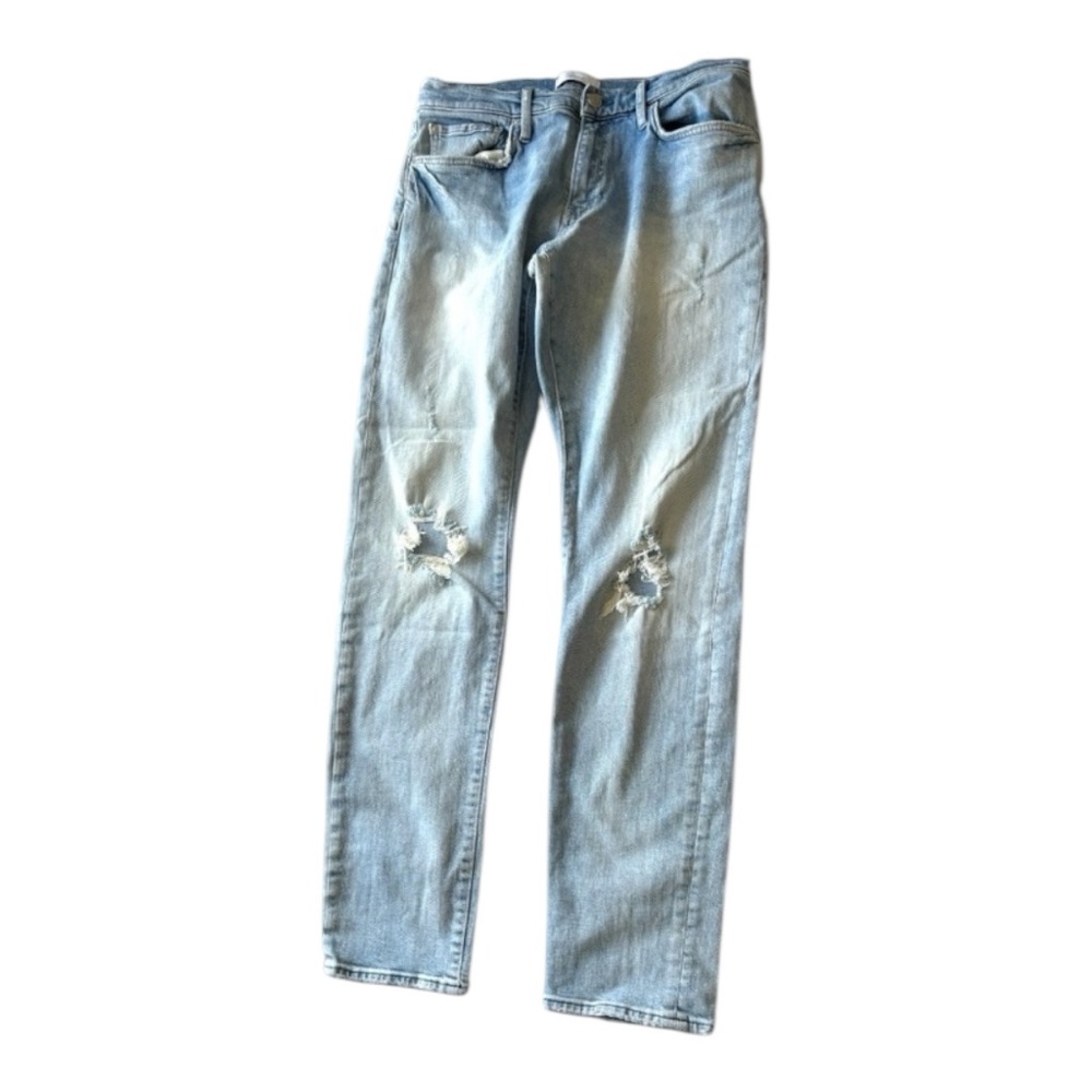 Ovadia New York Slim distressed light wash stretch men’s jeans | 34